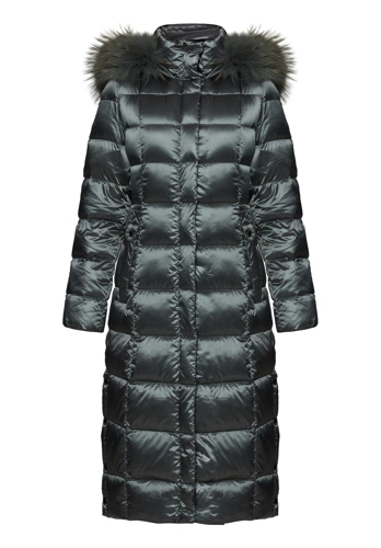 BETTY BARCLAY Women's Quilted Coat with Down and Gray Raccoon Fur, Gray (8)