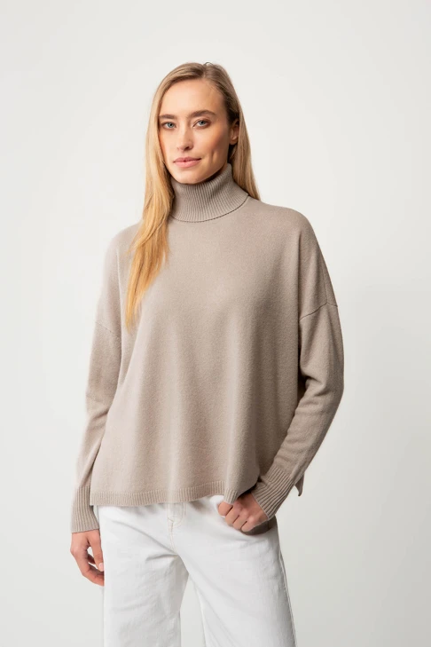 CATNOIR Women's Beige Wool-Cashmere Blend Turtleneck
