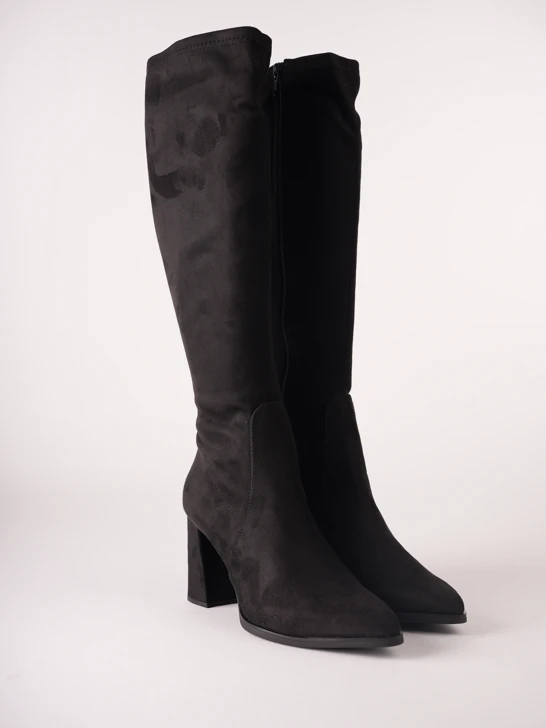 WONDERS Women's Black Stretch Suede Knee-High Boots