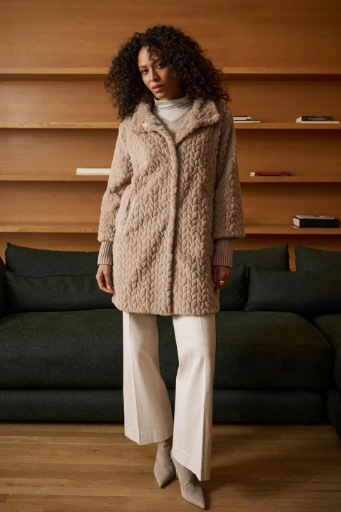 JOSEPH RIBKOFF Women's Beige Short Fur Coat