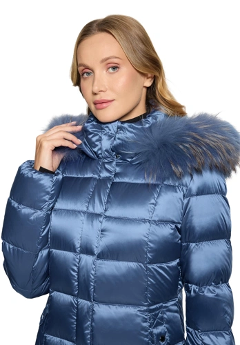 BETTY BARCLAY Women's Quilted Coat with Down and Raccoon Fur, Blue (3)