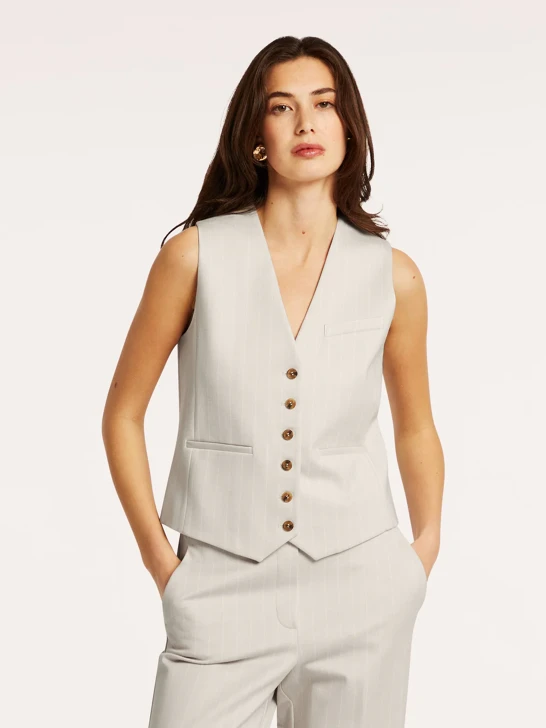 BEAUMONT ladies vest beige with white stripe