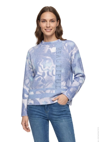 BETTY BARCLAY SO COSY Women's Blue Sweater with Rhinestones