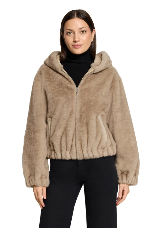 GIL BRET Women's Beige Fur Jacket with Hood