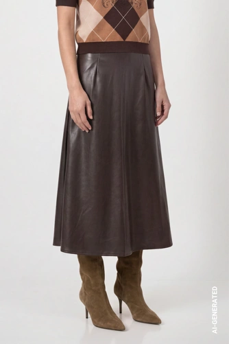 MONARI FASHION SHOW Women's Faux Leather Skirt, Brown