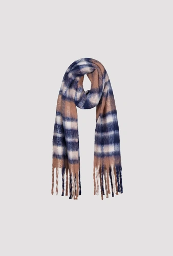 MONARI STUDIO BLUE Women's Brown-and-Blue Checkered Scarf with Fringes (5)