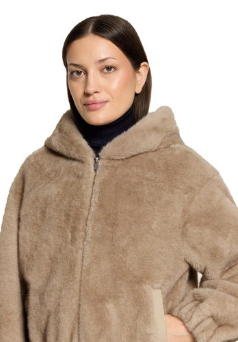 GIL BRET Women's Beige Fur Jacket with Hood (3)
