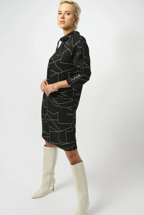 JOSEPH RIBKOFF ladies dress black with white pattern