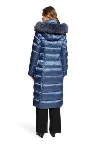 BETTY BARCLAY Women's Quilted Coat with Down and Raccoon Fur, Blue (1)