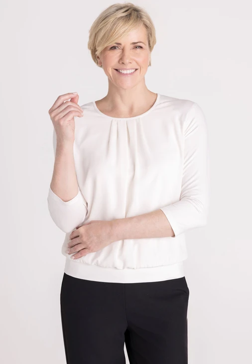 FRANK WALDER Women's White Blouse with 3/4-Length Sleeves