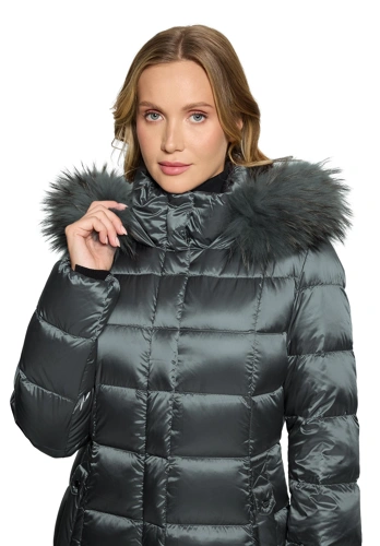 BETTY BARCLAY Women's Quilted Coat with Down and Gray Raccoon Fur, Gray (3)