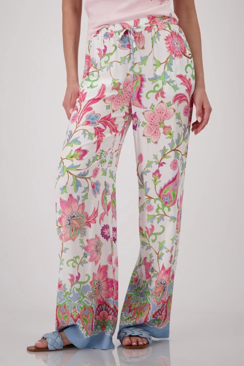 MONARI SEE YOU SUN women's trousers white floral print