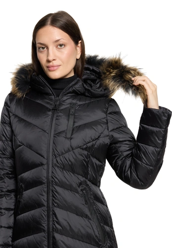GIL BRET Women's Black Coat with a Fur-Trimmed Hood (5)