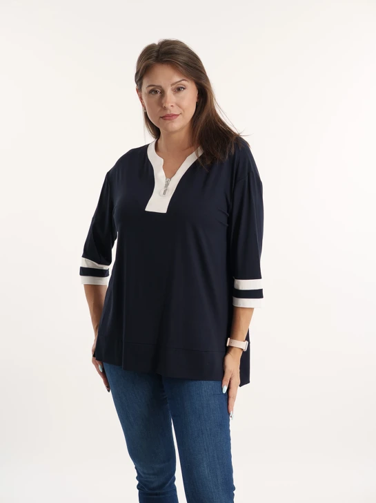 DORIS STREICH ladies tunic dark blue with white blocks