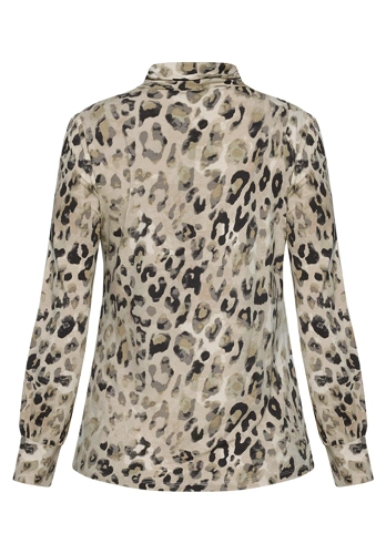 BETTY BARCLAY Women's Beige T-Shirt with a Turtleneck and Leopard Print