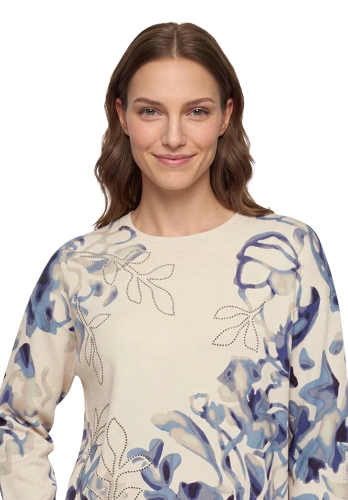 BETTY BARCLAY SO COSY Women's Beige Sweater with Blue Print and Rhinestones (3)