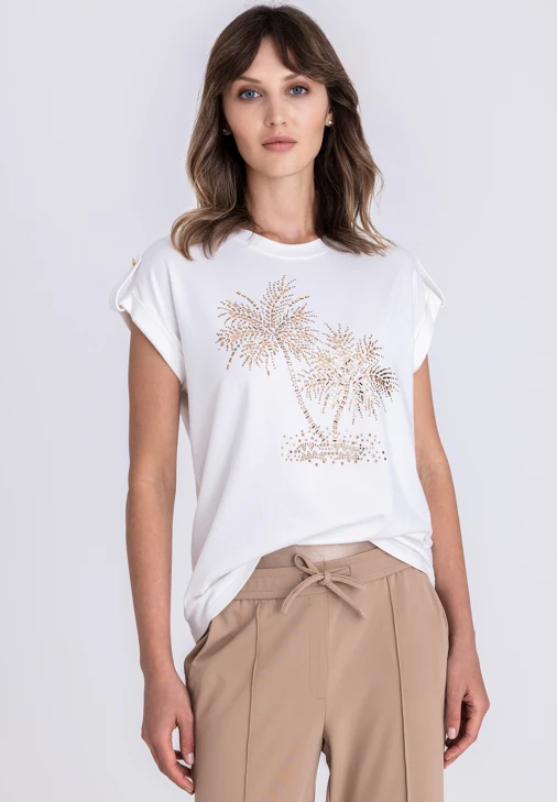 TUZZI GOLDEN OAS ladies shirt white with palm tree pattern
