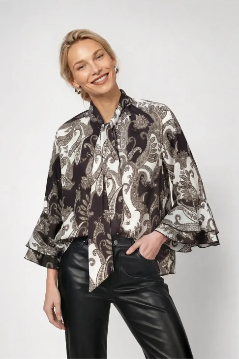 MONARI FRONT ROW Women's Black-and-White Patterned Blouse