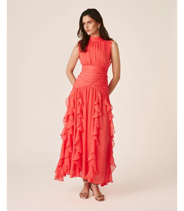 ALMA EN PENA Women's Long Dress, Coral