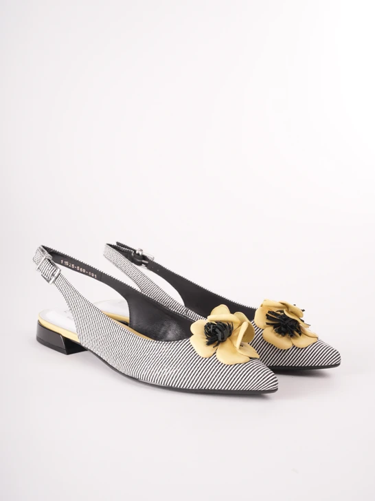 EPICA ladies ballerinas with free heel striped white and black with yellow flower
