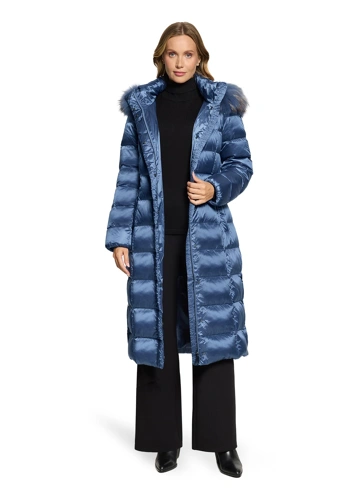 BETTY BARCLAY Women's Quilted Coat with Down and Raccoon Fur, Blue (2)