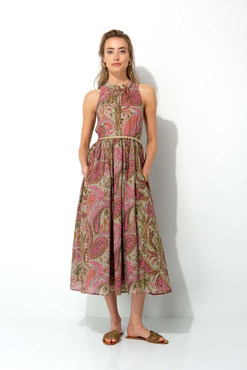 CATNOIR women's khaki dress with pink print