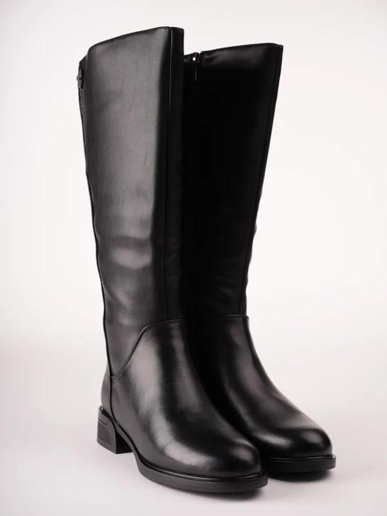 KARISMA Women's Black Leather Knee-High Boots