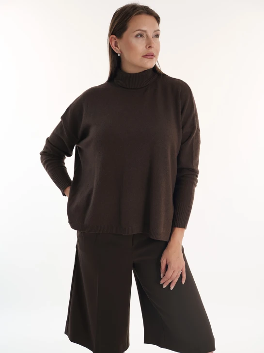 CATNOIR Women's Brown Wool-Cashmere Blend Turtleneck