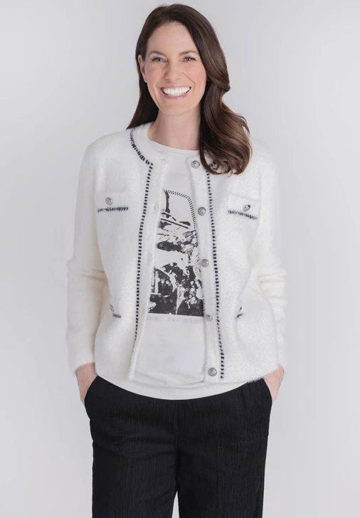 FRANK WALDER Women's Cream-Colored Button-Down Sweater