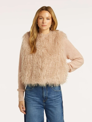 BEAUMONT SOPHIE Women's Fur Vest, Beige (3)