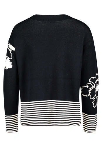 BETTY BARCLAY ladies blue sweater with beige stripes and flowers (6)