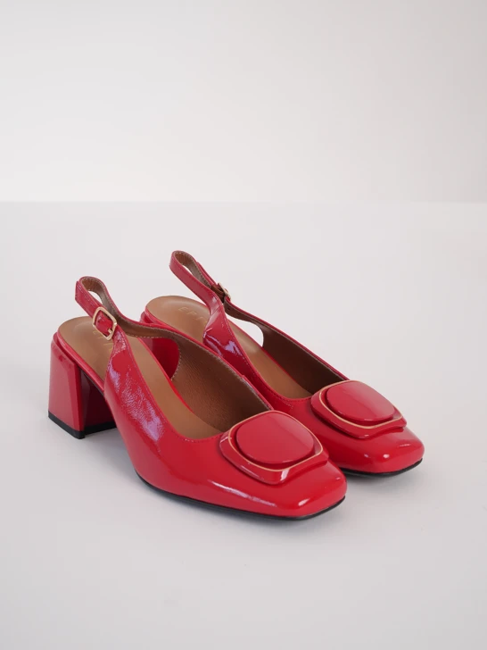 EPICA ladies red pumps with heel strap and decorative detail