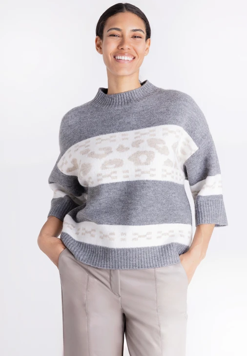 TUZZI QUIET WILD Women's Knitted Sweater, Gray, Patterned