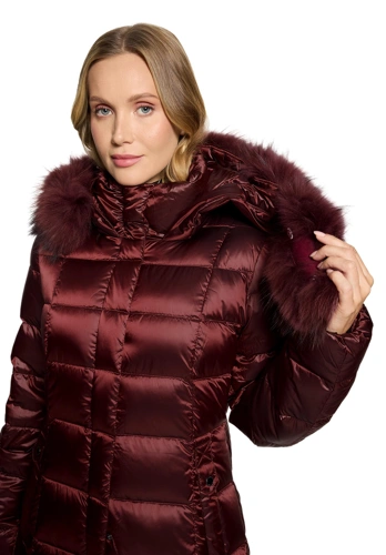 BETTY BARCLAY Women's Quilted Coat Made of Down and Raccoon Fur in Burgundy (5)
