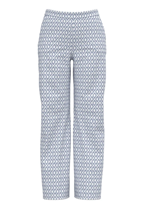 FRANK WALDER blue and white patterned trousers for women