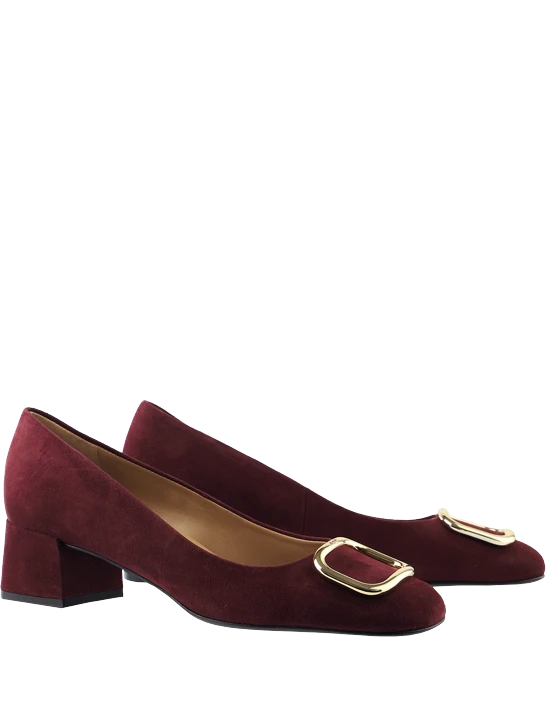 HOGL Women's Pumps with Gold Buckle, Burgundy Suede