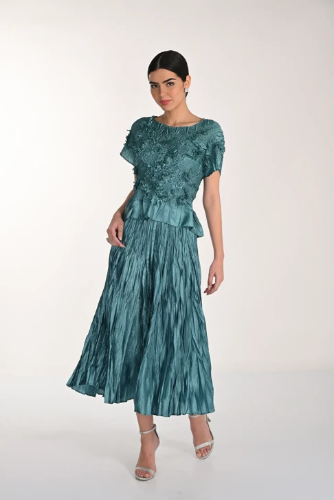 FRANK LYMAN women's pleated skirt with blouse petrol
