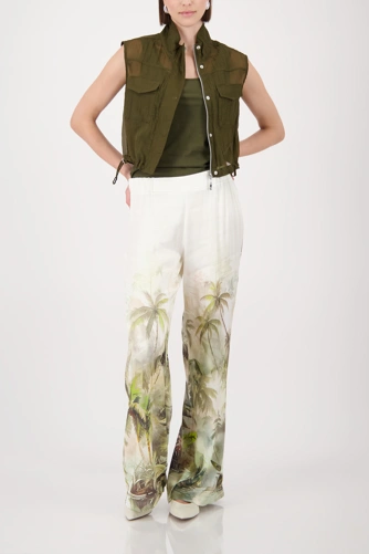 MONARI TROPICAL ladies trousers light beige with print (4)