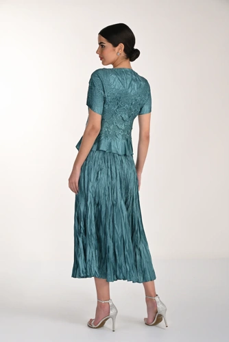 FRANK LYMAN women's pleated skirt with blouse petrol (2)