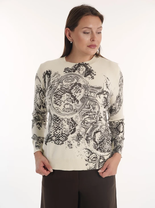 ERNST FABER Women's Cream-Colored Sweater with Print and Rhinestones