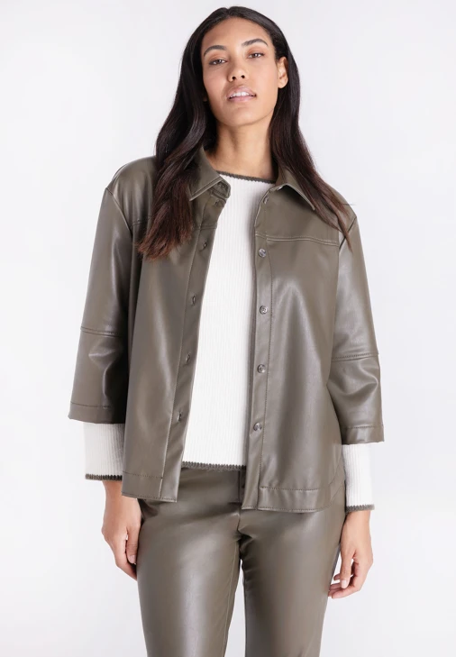 TUZZI Women's Khaki Faux Leather Jacket