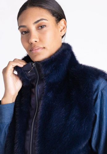 TUZZI NORDIC DUN Women's Fur Vest, Dark Blue (1)