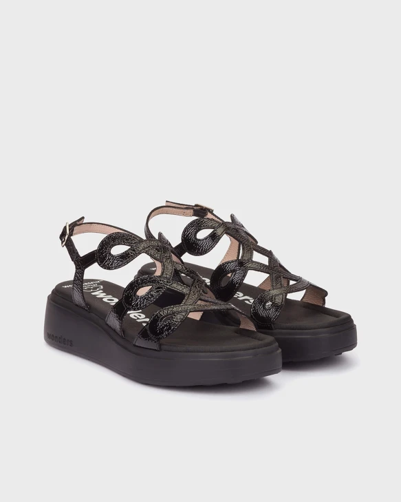 WONDERS HEAVEN black platform sandals for women
