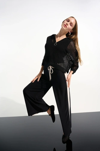JOSEPH RIBKOFF ladies trousers black with beige side stripe (3)