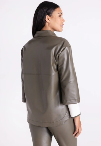 TUZZI Women's Khaki Faux Leather Jacket (3)