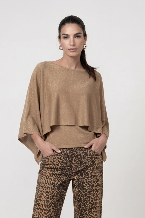 MONARI LEO & BORDEAUX Women's Brown Tank Top with Bolero, Featuring Lurex