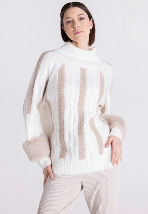 TUZZI STAY WARM Women's Cream-Colored Knitted Sweater