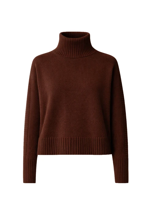 CATNOIR Women's Merino Wool Sweater with Sleeve Details, Brown