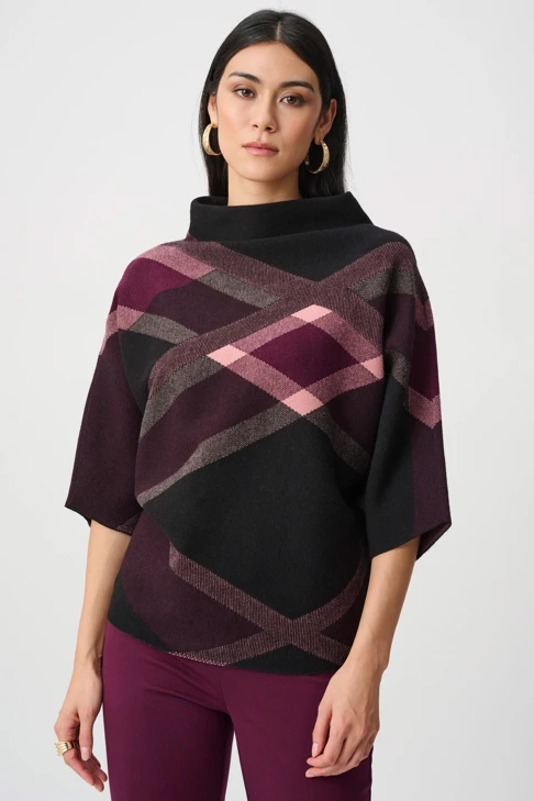 JOSEPH RIBKOFF Women's Black Sweater with a Colorful Pattern