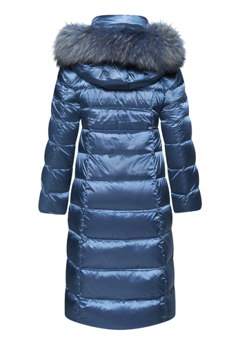 BETTY BARCLAY Women's Quilted Coat with Down and Raccoon Fur, Blue (9)